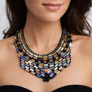 Nocturne Anthropologie Handwoven Statement Necklace Mixed Metal Geometric Bib
